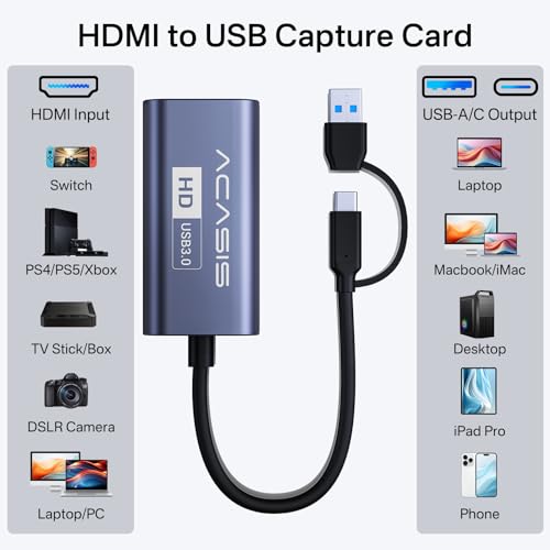 Acasis 4K Hdmi Capture Card, Acasis Usb 3.0 Capture Card 4K Hdmi To Usb-A/C 1080P 60Fps, Game Video Capture Card For Live Streaming/Gaming/Meeting, For Windows/Mac Os System thumb #6