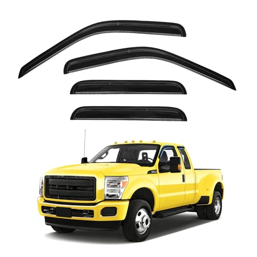 Image of F250 Rain Guards - Window Visors for 1999-2016 Ford F250 /F350 /F450 /F550 Super Duty SuperCrew Cab, Out-Channel Side Window Rain Guards for F350 Accessories, 4PCS, Black