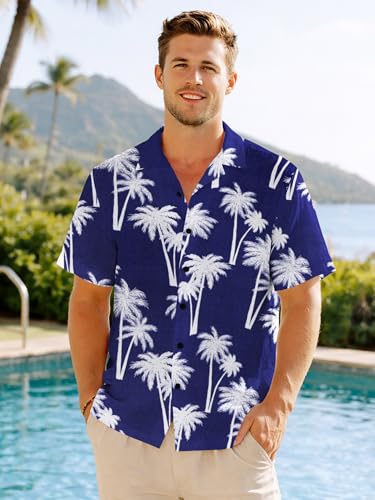 Image of Yoimira Hawaiian Shirts for Men, Print Mens Casual Short Sleeve Button Down Shirts Floral Aloha Beach Shirt
