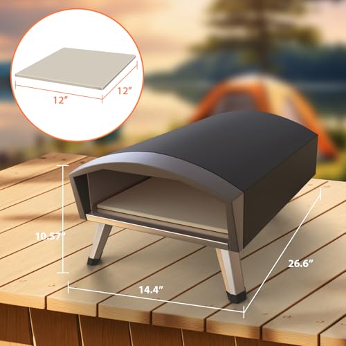 Pizza Oven Table Grill Cart with 12” Gas Pizza Oven, Propane Pizza Maker Outdoor and Universal Pizza Oven Grill Table 4 Wheels for Outside Backyard, Camping, Picnics, Patio