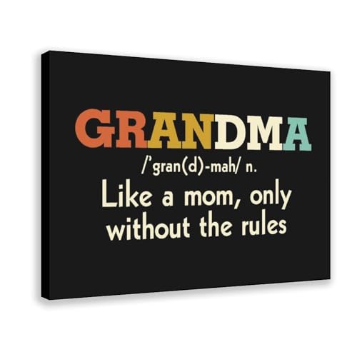 Impression sur toile vintage Grandma Rules 40x60cm, décoration murale noire tendresse et humour