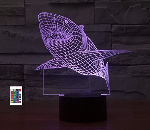 SUPERRUIDALONG 3D サメリモコン 16色 ナイトライト イリュージョン アクリル LED テーブル ベッドサイド ランプ 子供 寝室 机 装飾 誕生日プレゼント おもちゃ 子供用
