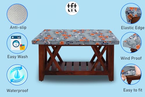 Image of The Furnishing Tree Elastic Rectangular Dining Table Cover WxL 32x54 in Inches Polyester Floral Pattern Blue
