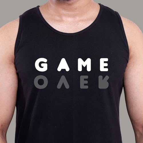 Image of Men's Cotton Tank Top with GAMEOVER Graphic Print, Sleeveless Vest
