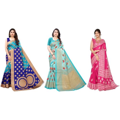 Image of Yashika Women's Sarees Women's Combo Art Silk Printed Saree With Unstitched Blouse Piece |saree for Women | saree combo | New Sari | Saree Pack Of 3