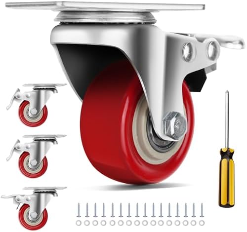 2" Orange Caster Wheel Set of 4, Swivel Plate Casters with Brake