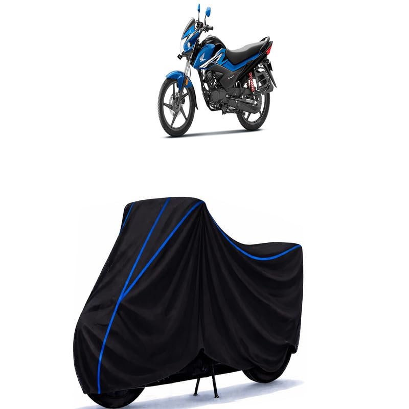 Image of Livo 110 BS7 Bike Cover Water Resistant Universal Motorcycle Rain | Heavy Duty UV Protection, Dust, Scratch Indoor Outdoor All Weather with Black Blue Piping Elastic