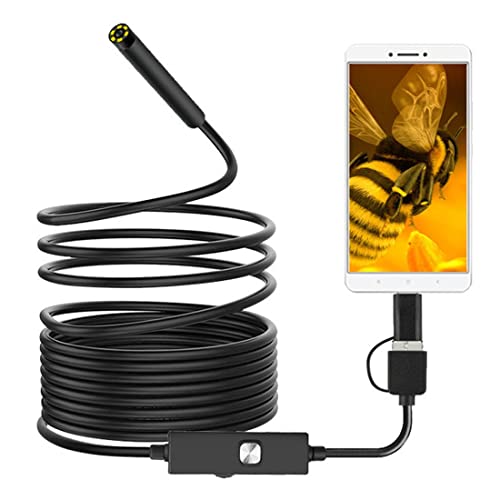 angelHJQ Cámara De Inspección De Endoscopio, Boroscopio De Serpiente IP67 Semirrígido Impermeable Ultrafino USB 3 En 1 De 5,5 Mm Actualizado con 6 Luces LED, para Tabletas Android Windows Cover