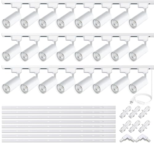 Image of 24 Pack White H Type LED Track Lighting Kit 6000K | Dimmable LED Spotlight 20W 2700lm High Brightness 26.21ft Track Rail Adjustable Angle Complete Lighting System