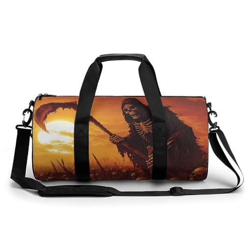 Grim Reaper Skeletons Sunset Unisex Gym Bag Travel Duffel Bags Overnight Sport Tote with Compartment for Weekender Vacation