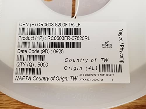 5K Reel - RC0603FR-07820RL, Yageo, Thick Film Resistors, US Stock*