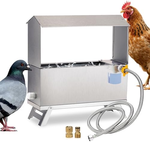 Automatic Stainless Steel Chicken Waterer Automatic Chicken Waterer Dispenser with Float Valve and Leg Large Capacity Metal Chicken Water for Duck Pigeon Goose (9 Liter)