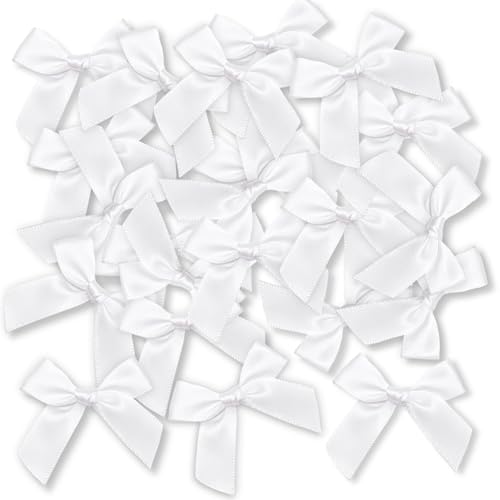 Ryvera 48 Noeud Cadeau Blancs de 5cm – Matériau en Satin de Soie Auto-adhésif, Idéaux pour l’Emballage de Cadeaux, la Décoration de Mariage et de Fêtes