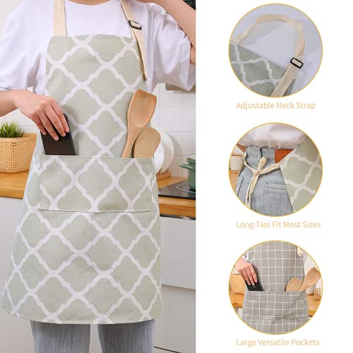 Image of Tosewever 2 Pack Cotton Adjustable Bib Apron for Women, Cooking Kitchen Aprons with Pockets BBQ Drawing, Mom Woman Men Chef (Cotton - Grey /Green, 2)