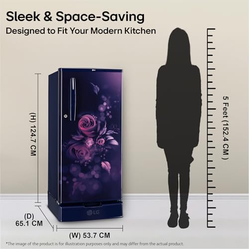 Image of LG 185 L, 4 Star, Smart Inverter, Direct Cool Single Door Refrigerator (GLD1945ZOBE, Blue Euphoria, Base stand with Drawer)