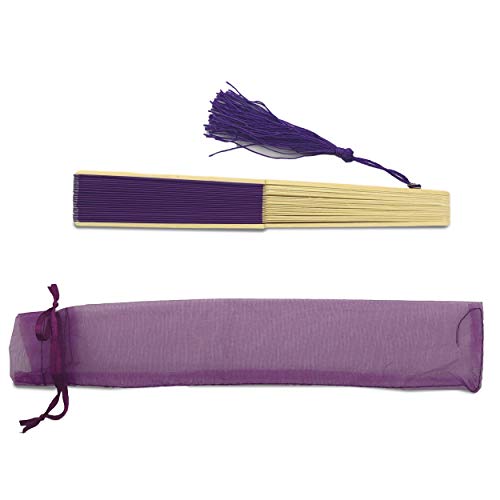 Image of Fabric Handheld Folding Hand Fan With a Tassel Grade A Bamboo Ribs for Women Girls Summer Party Event Favor Birthday Wedding Souvenir Gift (Dark Royal Purple)
