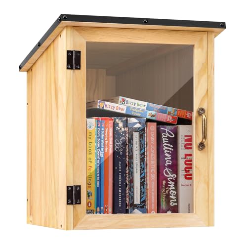 Little Library Box Outdoor Waterproof Outdoor Library Book Box Little Wood Cabinet for Sharing Books Art Literature and Newspapers with Neighborhoods Community and Schools (Upgraded)