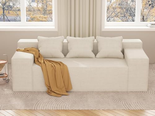 PurrJoys Modular Sectional Sofa, 3 Seater 105" Deep Seat Corduroy Lounge Sofa with Movable Cushions, Modular Couch for Small Spaces, Living Room, Bedroom, Apartment, Office - Beige