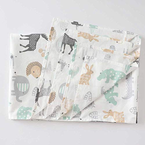 Image of 3 Pcs 100% Cotton Toddler Sheet Pillowcase Set for Boys and Girls,Include Fitted Sheet,Top Sheet and Envelope Pillowcase,Cute Cartoon Pattern,Soft Skin-Friendly Breathable (Animals)