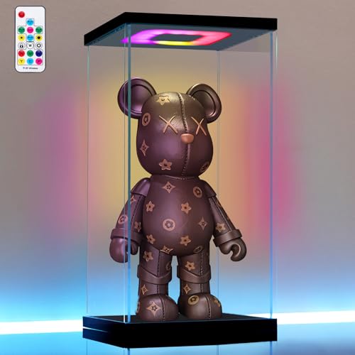 AZEYN Clear Acrylic Display Case with Light for 400% bearbrick, Multiple Color Lights Dustproof Protection Display Box for Collectibles Action Figures(6×6×12inch)