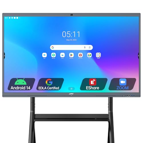 JAV Smart Board Interactive Whiteboard for Classroom Office Home, 4K UHD 8+128GB Touchscreen Smartboard with Built-in EDLA Licensed Android OS & Open App Ecosystem, Wi-Fi & Bluetooth