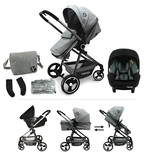Nania - Passeggino combinato 3 in 1 GIULIA - Da 0 a 36 mesi - Pieghevole e reclinabile + Seggiolino auto BEONE EVO i-Size 40-85 cm - Gruppo 0+ (0-13 kg) - Posteriore strada + Borsa fasciatoio,