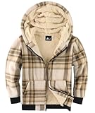 Dekomere Boys Zip Up Hoodies Fleece Plaid Jacket Kids Hooded Sweatshirts Sherpa Lined Coat