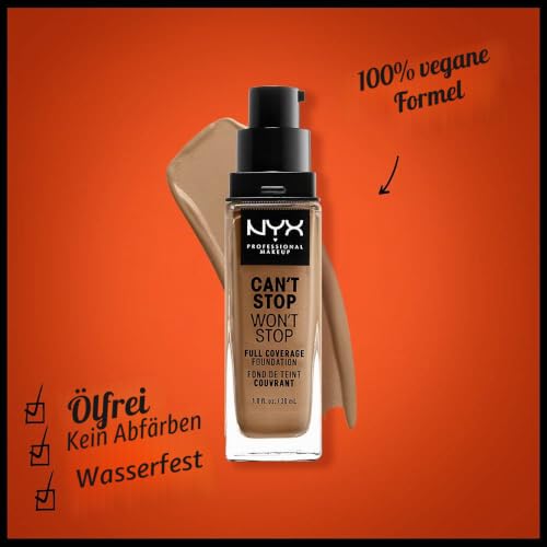 NYX Professional Makeup Can't Stop Won't Stop Full Coverage Foundation, Langanhaltend, Wasserfest, Vegane Formel, Mattierter Teint… – Ansicht 2