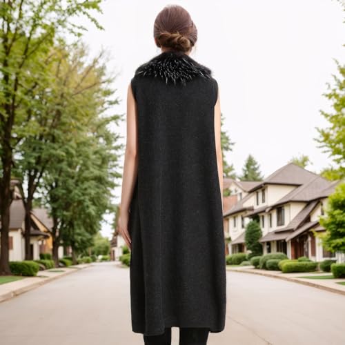 Womens Long Waistcoat Fuax Fur Trim Winter Vest Sleeveless Cardigan4