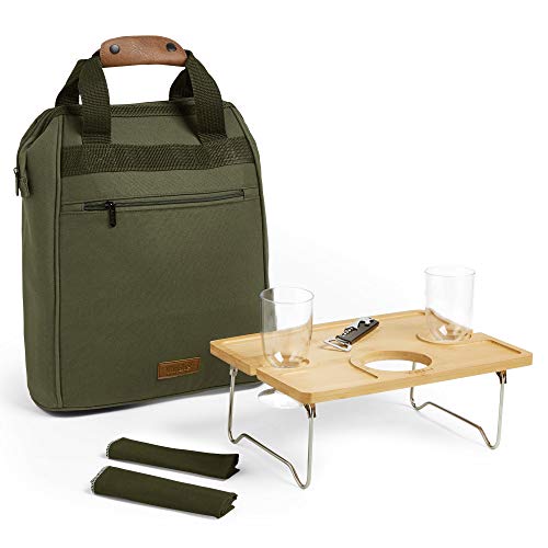 VonShef Wine Cooler Backpack – Insulated Wine Picnic Carrier with Folding Table – Insulated Wine Sleeve