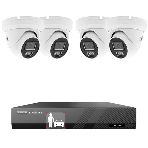 ONWOTE PoE Security Camera System 8 Channel 6MP NVR 4X 5MP 122 Wired Audio IP Cameras AI Human Vehicle Detection Color Night Vision Outdoor CCTV Kit for Home Businesses (No Hard Drive Included)