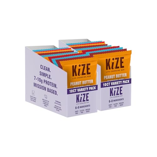 KiZE Energy Bars - Best Sellers Variety Pack - 20-Count -Gluten Free, Dairy Free Options, Non-GMO, and High Protein Meal Replacement Energy Bars, Clean and Simple Food Ingredients - 7-10g High Protein Snacks (20 Count)