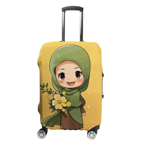 Anti-Scratch Luggage Cover Cartoon Muslim Girl Printed Luggage Case Protector Washable Suitcase Covers Elastic Suitcase Protector for Size M (22-24 inch) Luggage
