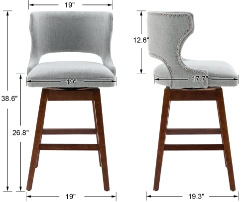 Ealson Swivel Counter Height Bar Stools Set Of 4 Linen Upholstered Barstools With Backs Farmhouse Dining Bar Stool Chairs With Wood Legs Modern Counter Stools For Kitchen Island/Bistro Gray #TOP5