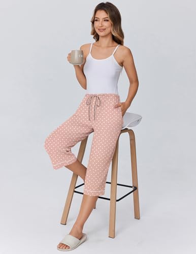 Image of Ekouaer Womens Pajamas Pants Capri Pj Bottoms with Pockets Sleep Pants | Comfy Drawstring Printed Soft Lounge Pants for Home, Daliy Wear