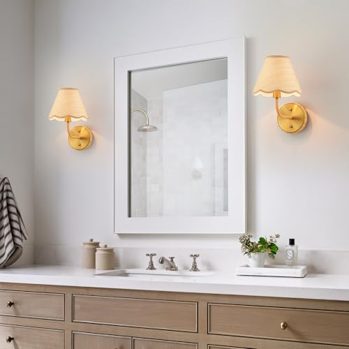 Elycucpa Boho Hand Woven Rattan Wall Sconces Set of Two Rustic Industrial Wall Lamp Brass Farmhouse Wall Lights for Bedroom Living Room Hallway Vanity, Dia 11”, UL Listed - Image 3