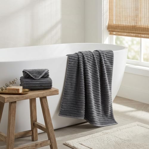 NALIVO 3 Pack Bath Towel Set, 40"x80" Oversized Bath Sheet, Charcoal Gray — view 2