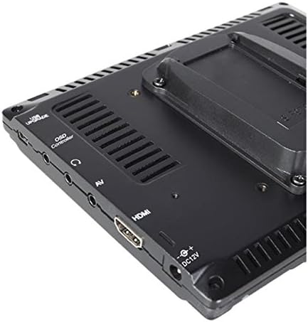 Ġenb view of the monitor showing various ports and the 1/4-inch screw hole for mounting