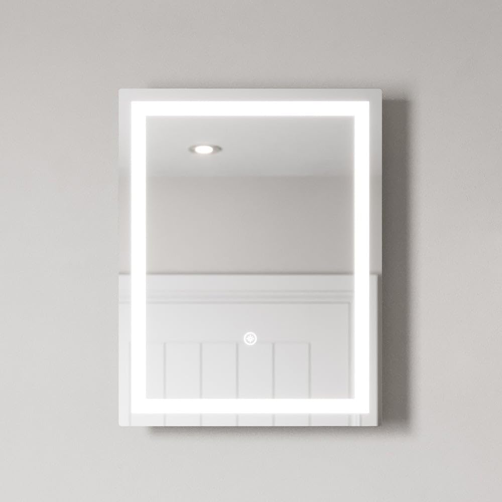BAYSTONE® 390 x 500mm Bathroom Mirror LED Lights Wall Mounted Illuminated Mirrors for Bathrooms, Battery Powered, Rectangular, Touch Sensor