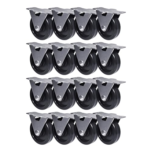 Heavy Duty Rigid Caster Wheels, Black Heavy Duty, 2.5 Inch, Non-Swivel Top Plate Mount, Furniture Hardware (16)