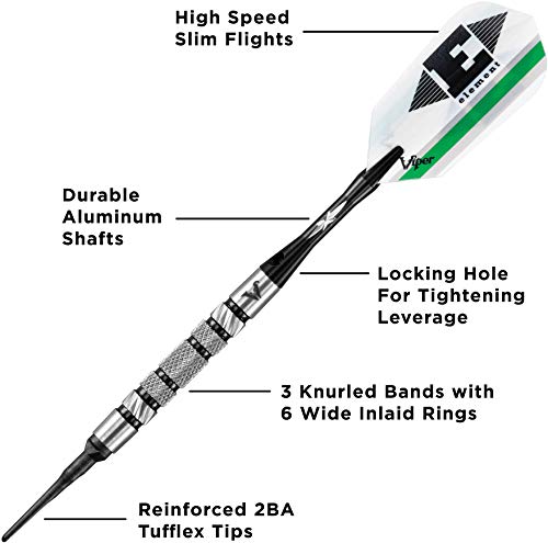 Viper Element 90% Tungsten Soft Tip Darts With Storage/Travel Case, Knurled, 18 Grams #TOP2
