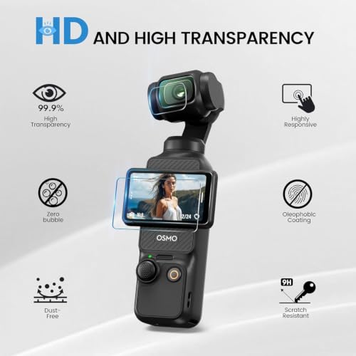 Image of Military-Grade Gorilla Tempered Glass Screen Camera Lens Protector for DJI Osmo Pocket 3 / Pocket 4 (Transparent) Complete Set
