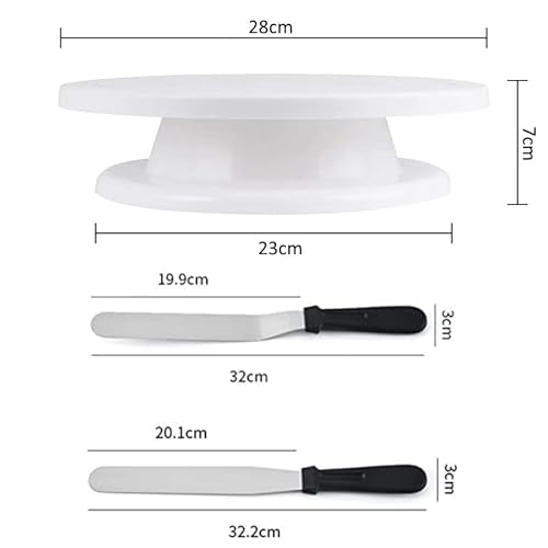 Kit Confeiteiro Base Giratória Bailarina de Confeitar Bolo 28Cm Com Espátulas de Alisar e Wave Cake