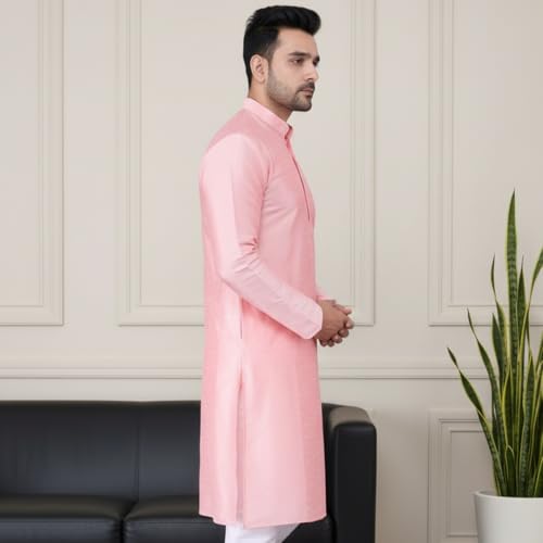 Image of Sadree Men's Silk Blend, Knee Length, Full Sleeve, Mandrin Collor, Solid Style, Attractive Colour, Solid Plain Kurtas