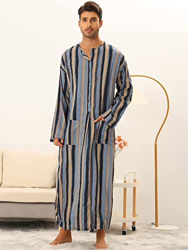 Lars Amadeus Striped Nightshirt for Men's Long Sleeves Button Down Nightgown Henley Shirts with Pockets2