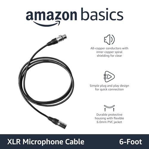 Image of Amazon Basics 2-Pack XLR Male to Female Microphone Cable for Speaker or PA System, All Copper Conductors, 6MM PVC Jacket, 6 Foot, Black