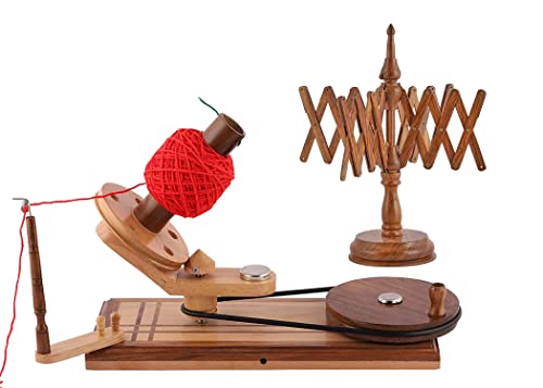 Galaxy Indiacraft Enrouleur à fil rapide en bois de 14,5 cm de diamètre - Fonctionne à la main - Support de fil, de laine et de corde - Accessoires pour tricot et crochet (palissandre) Cover