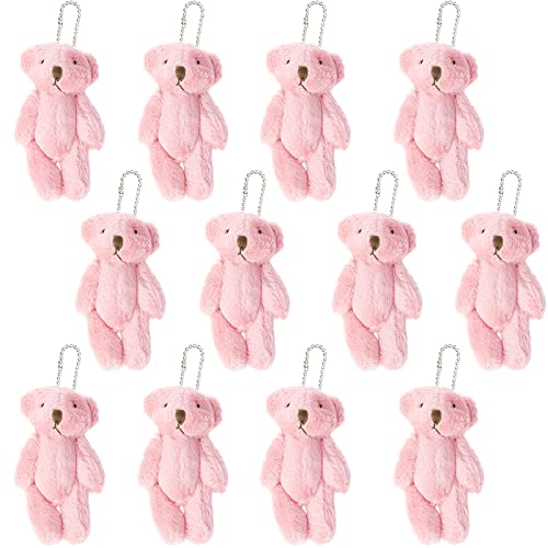 12Pcs Stuffed Plush Mini Jointed Teddy Bears, 6Cm Pink Small Teddy Bears Tiny Soft Stuffed Bear Bulk For Birthday Cake Wedding Decorations Party Favors Supplies Bag Diy Accessory Christmas Stocking #TOP28