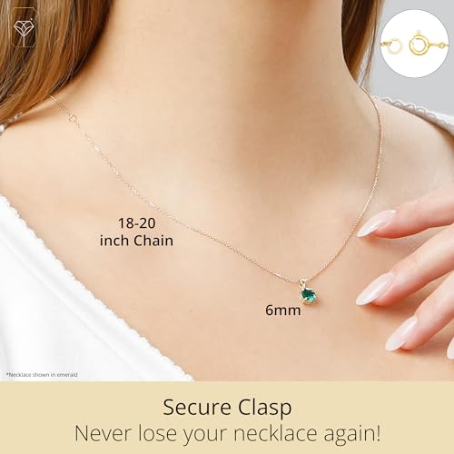 MAX + STONE 14k White or Yellow Gold Gemstone Round Pendant Necklace for Women 6mm Solitaire Birthstone with 18 Inch Cable Chain3