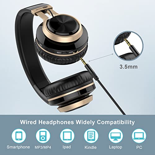 BASEMAN-Wireless-Bluetooth-Headphones-Over-Ear-Long-Battery-Life-Stereo-Deep-Bass-Headset-with-Mic-Wireless-and-Wired-Headphones-for-iPhone-Computer-TF-Card-Slot-Teens-Boys-Men-Adults-Black-Gold